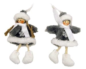 HANGING ELFS, GIRL/BOY, 14 CM GREY / WHITE