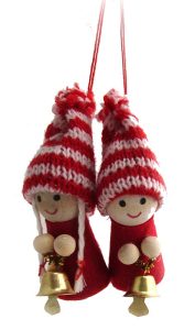 HANGING ELFS WITH CLOCK 7 CM RED GIRL/BOY