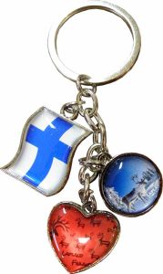 KEYCHAIN, FINNISH FLAG + 2 X REINDEERS