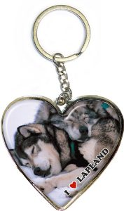 KEYCHAIN, HEART, SLEEPING HUSKYS