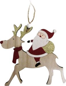 WOODEN DECOR, SANTA WITH REINDEER, HANGING 16X15 CM