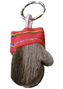 KEYCHAIN, MITTEN RED/BLUE, REINDEER HAIR