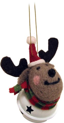 REINDEER WITH BELL+ELF HAT, WHITE