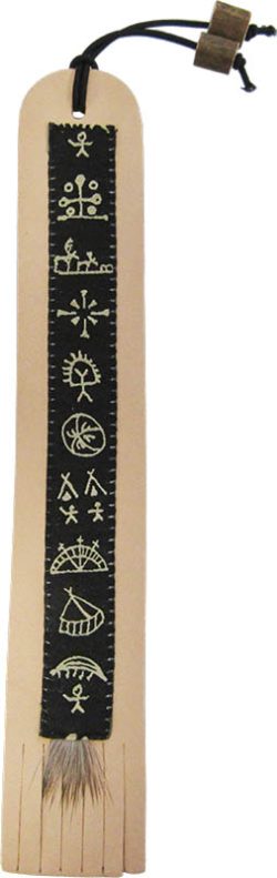 BOOKMARK, LEATHER + BLACK NR RIBBON DECORATIVE RIBBON / REINDEER BONE